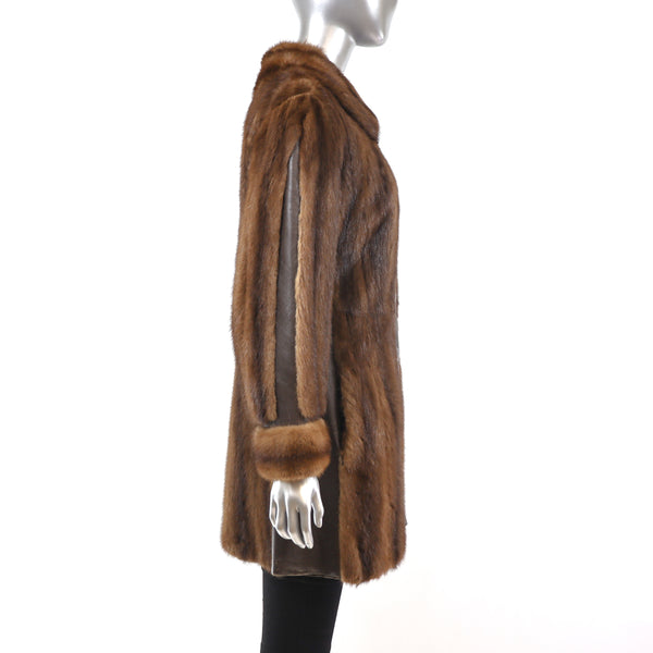 Mahogany Mink Coat with Leather Insert- Size S