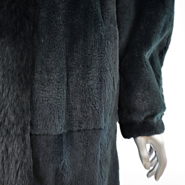 Dark Green Sheared Mink Coat with Fox Tuxedo- Size L