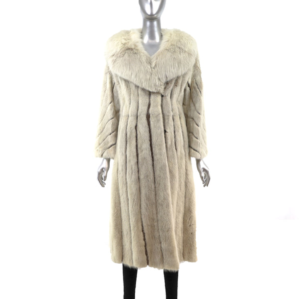 Pearl Mink Coat with Leather Insert and Fox Collar- Size S