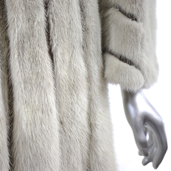Pearl Mink Coat with Leather Insert and Fox Collar- Size S