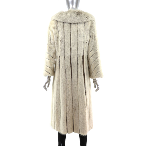 Pearl Mink Coat with Leather Insert and Fox Collar- Size S