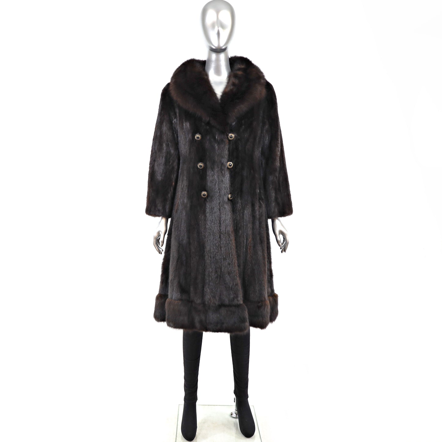 Mahogany Mink Coat with Sable Trim- Size S