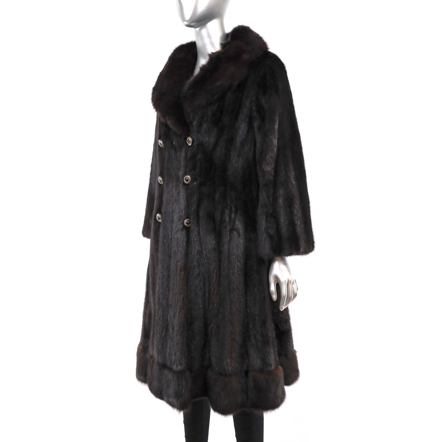 Mahogany Mink Coat with Sable Trim- Size S