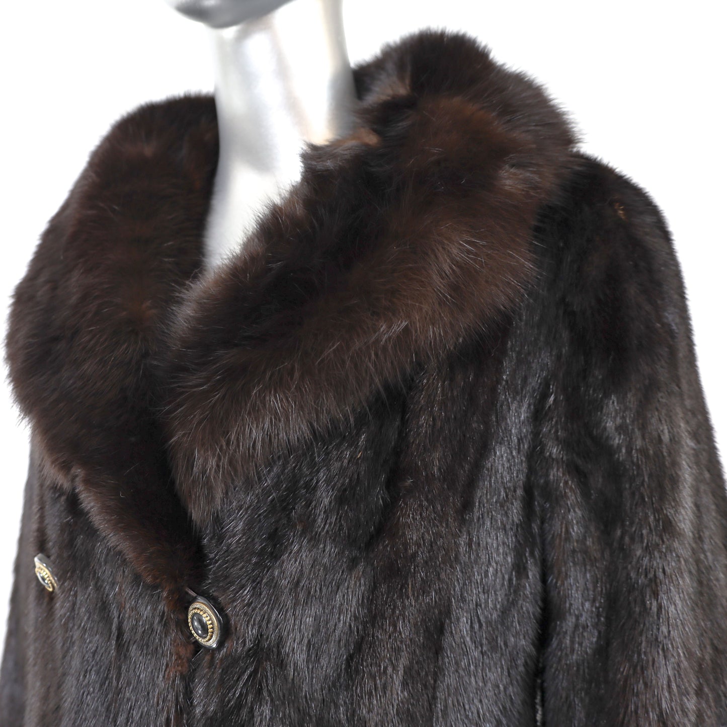 Mahogany Mink Coat with Sable Trim- Size S