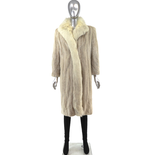 Tourmaline Mink Coat with Fox Tuxedo- Size S-M