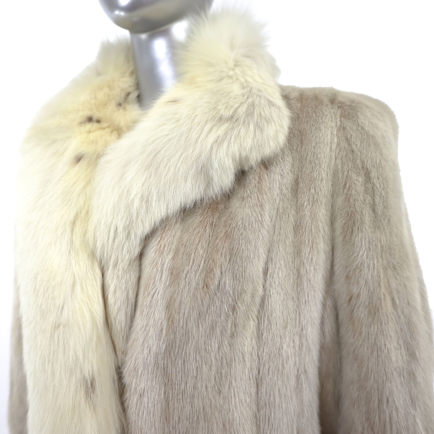 Tourmaline Mink Coat with Fox Tuxedo- Size S