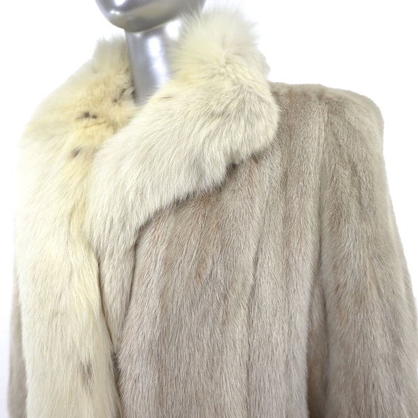 Tourmaline Mink Coat with Fox Tuxedo- Size S-M