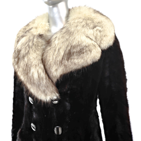 Mahogany Section Mink Coat with Blue Fox Collar- Size S