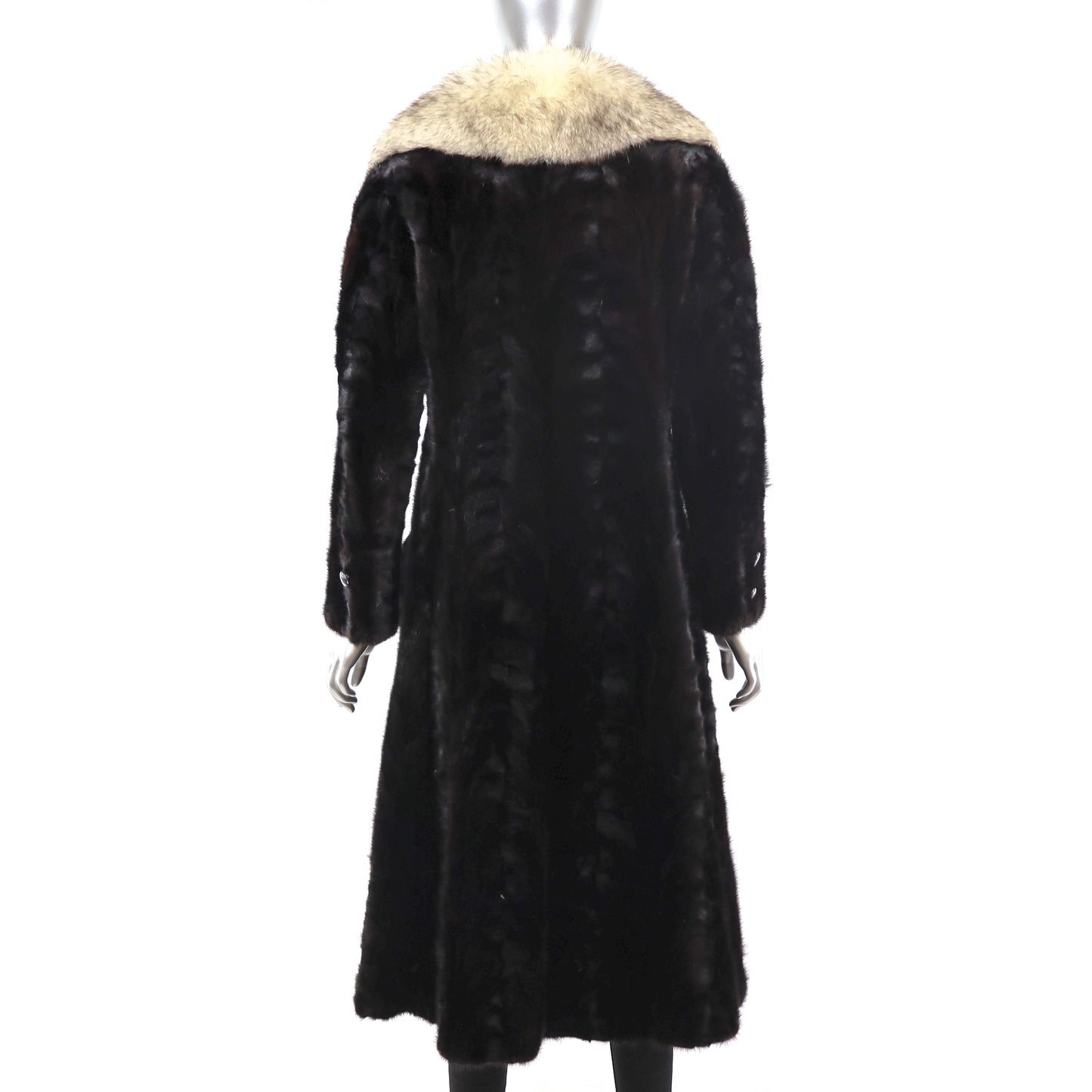 Mahogany Section Mink Coat with Blue Fox Collar- Size S