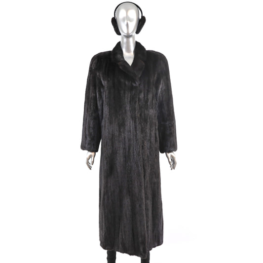Black Mink Coat with Matching Earmuffs- Size L