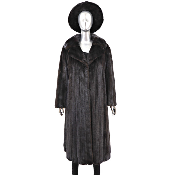 Dark Mahogany Mink Coat with Matching Hat- Size L