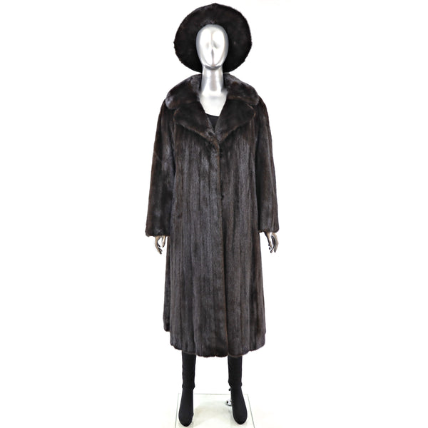 Dark Mahogany Mink Coat with Matching Hat- Size L