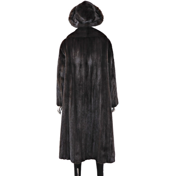 Dark Mahogany Mink Coat with Matching Hat- Size L