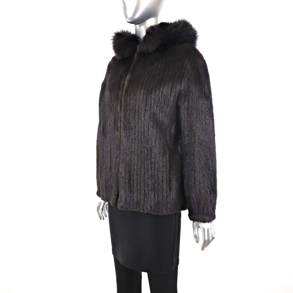 Mahogany Mink Corded Jacket with Hood- Size S