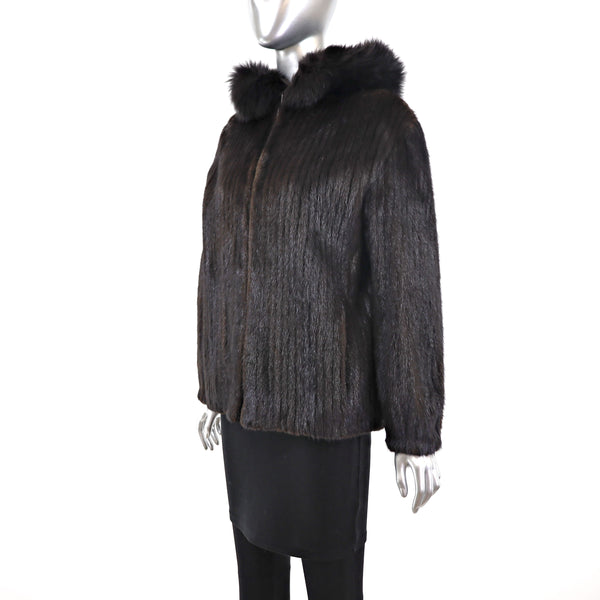 Mahogany Mink Corded Jacket with Hood- Size S