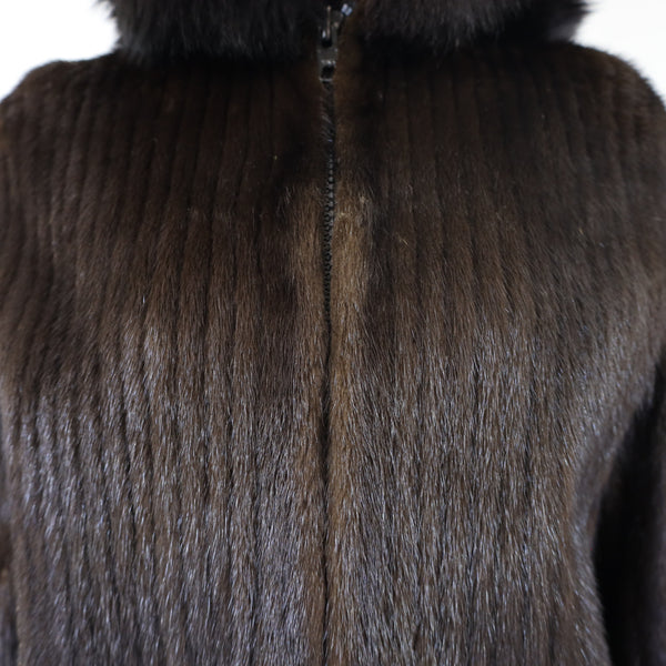 Mahogany Mink Corded Jacket with Hood- Size S