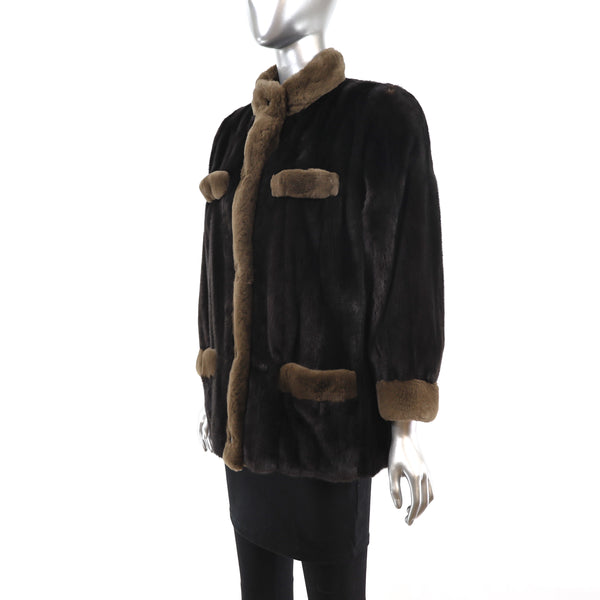 Ranch Mink Jacket with Sheared Mink Trim- Size M