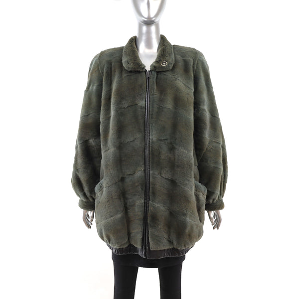 Olive Green Sheared Mink Jacket Reversible to Leather- Size M-L