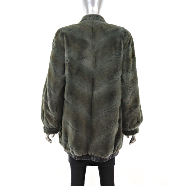 Olive Green Sheared Mink Jacket Reversible to Leather- Size M-L