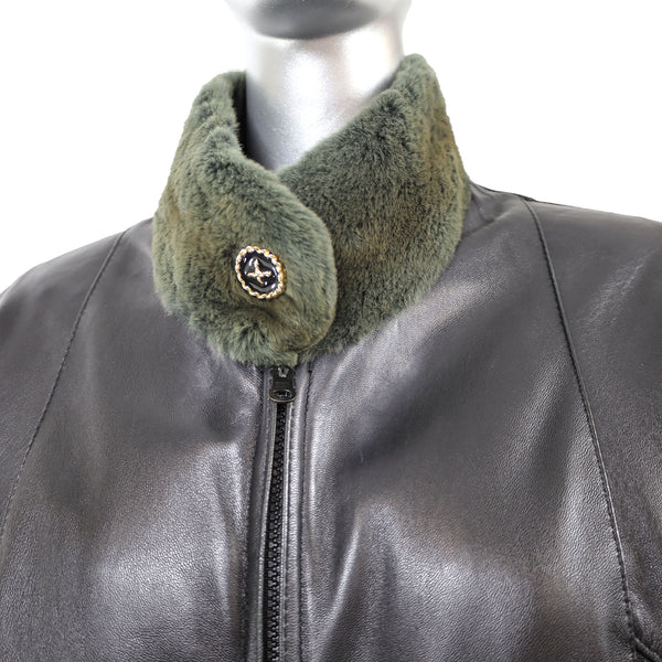 Olive Green Sheared Mink Jacket Reversible to Leather- Size M-L