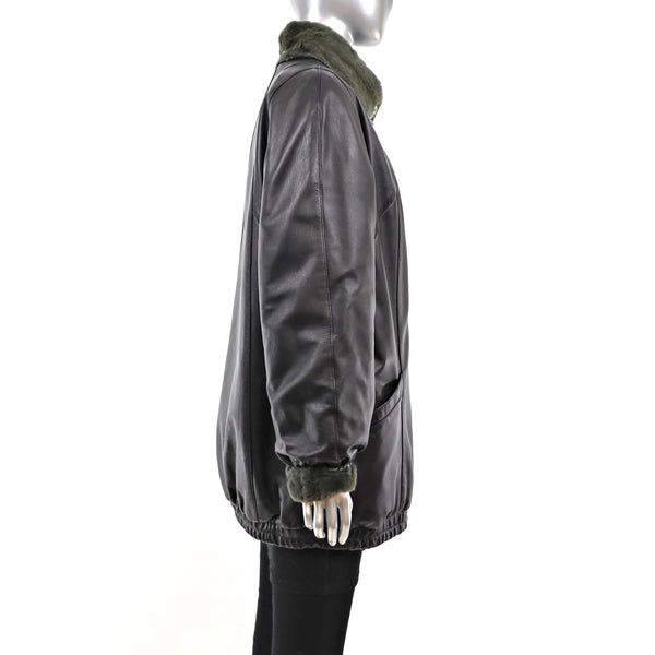 Olive Green Sheared Mink Jacket Reversible to Leather- Size M-L