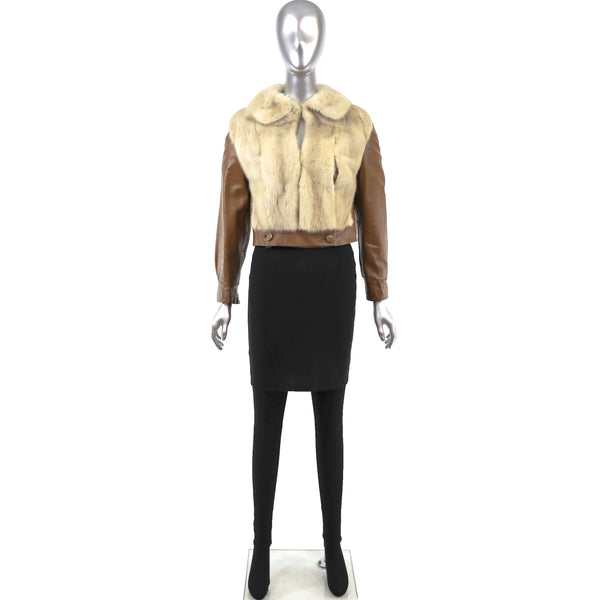 Pearl Mink Jacket with Leather Sleeves- Size XXS