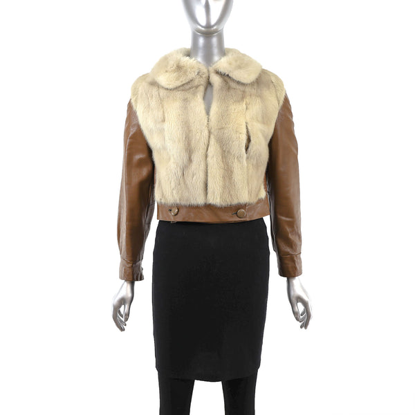 Pearl Mink Jacket with Leather Sleeves- Size XXS