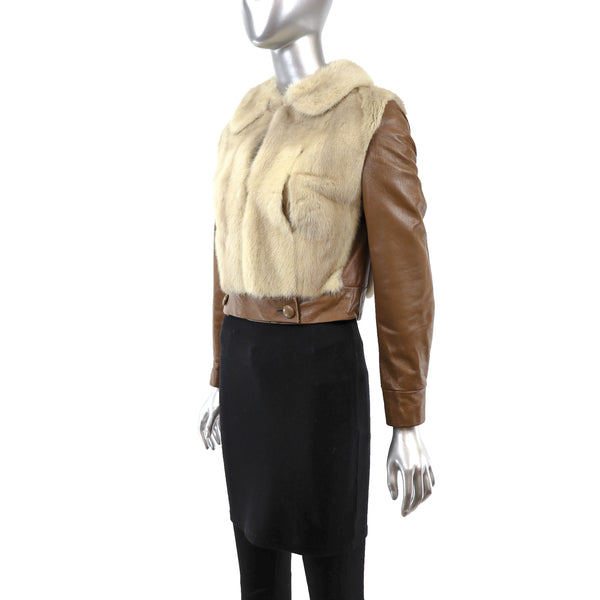 Pearl Mink Jacket with Leather Sleeves- Size XXS