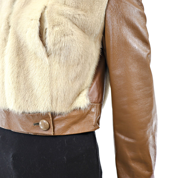 Pearl Mink Jacket with Leather Sleeves- Size XXS