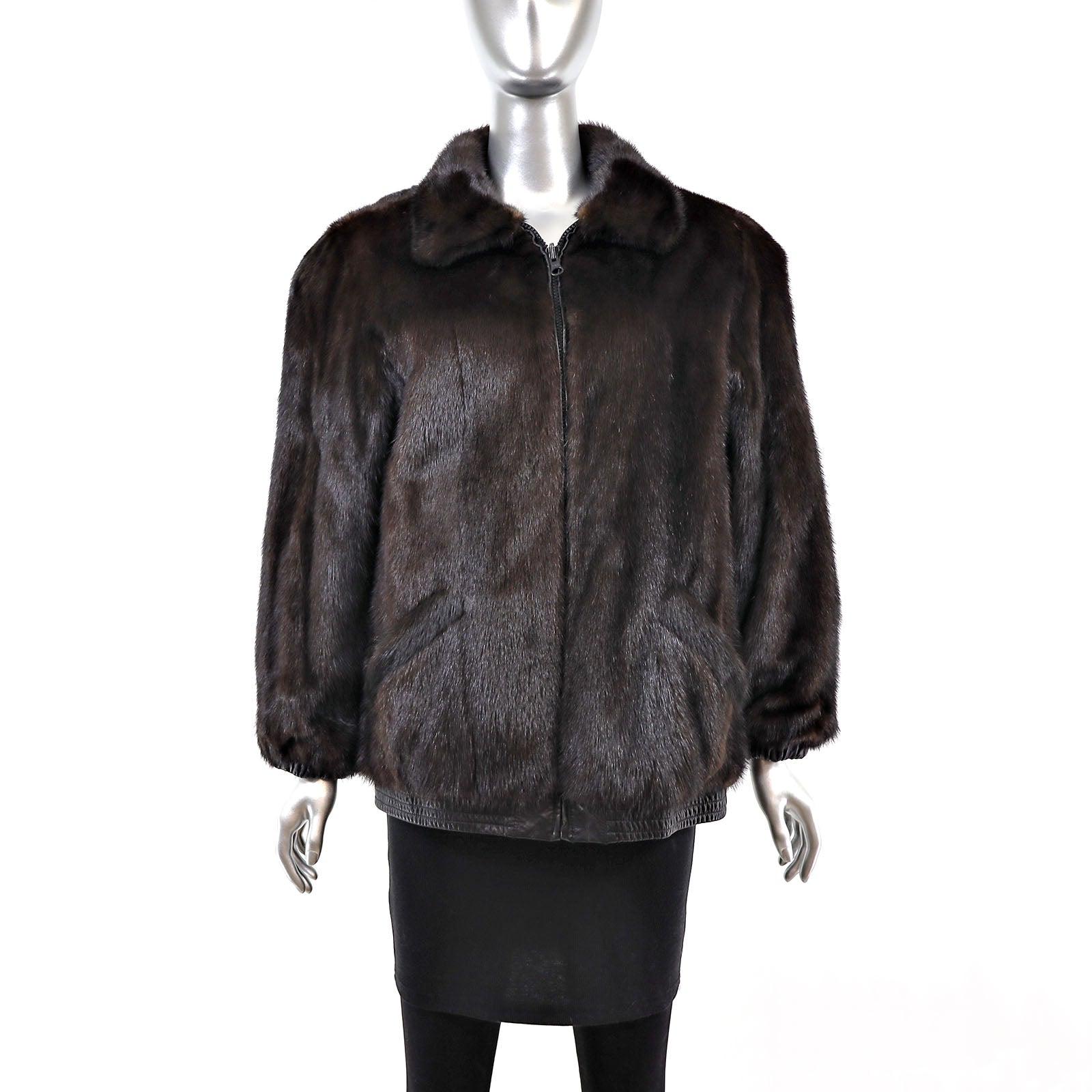 Mink Fur Bomber Jacket Reversible to Leather in Black