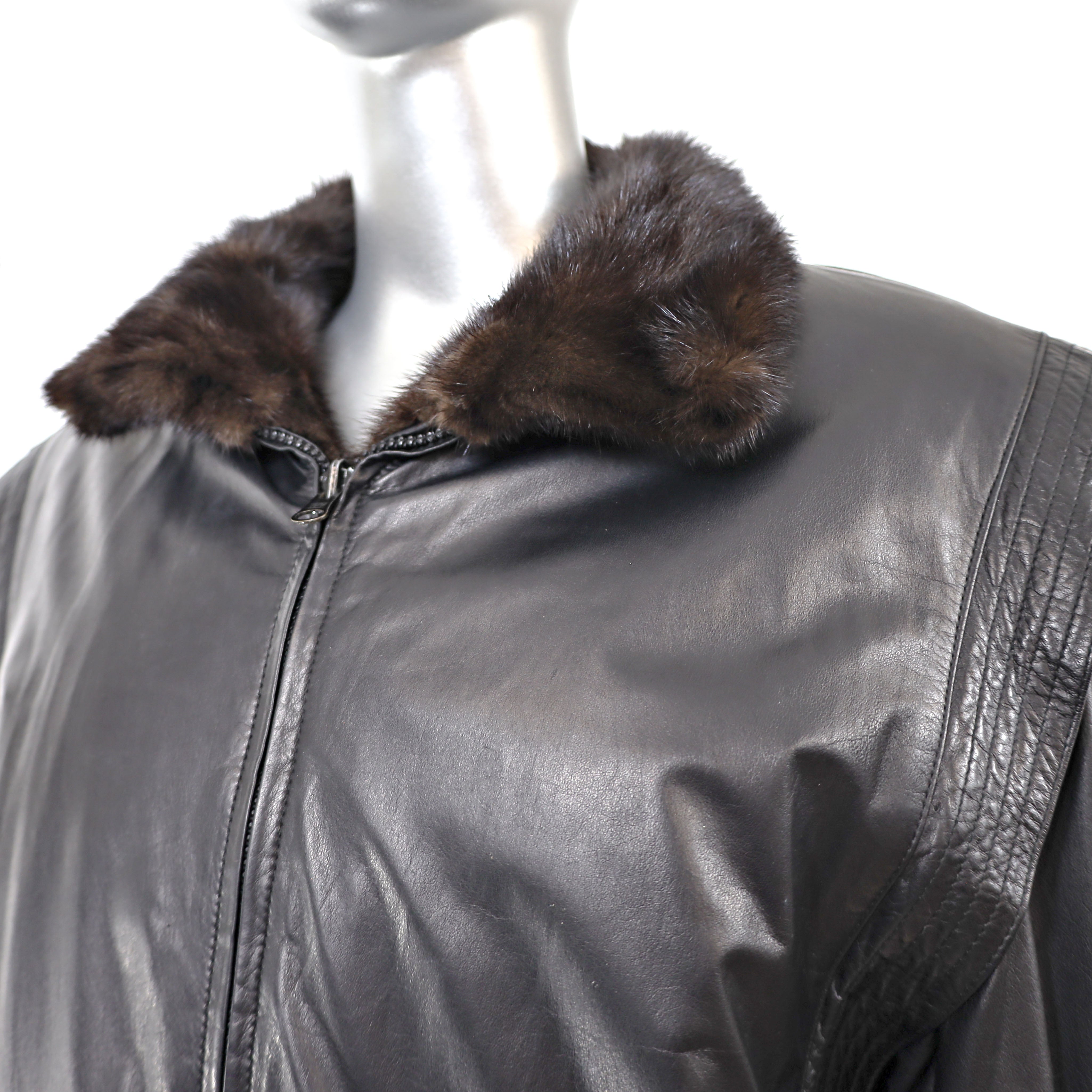 Rosendorf/ Evans Mahogany Mink Bomber Jacket Reversible to Leather- Si