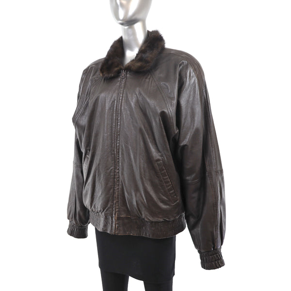 Unisex Mahogany Mink Jacket Reversible to Leather- Size M (Men's S)