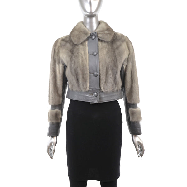 Sapphire Mink and Leather Jacket with Zip Off Hem- Size S