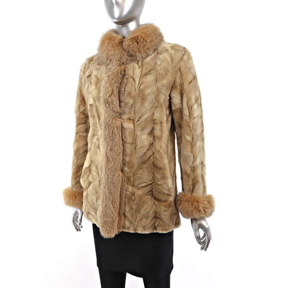 Pastel Section Sheared Mink Jacket with Fox Trim- Size S