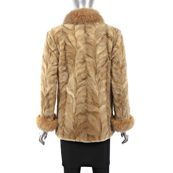 Pastel Section Sheared Mink Jacket with Fox Trim- Size S