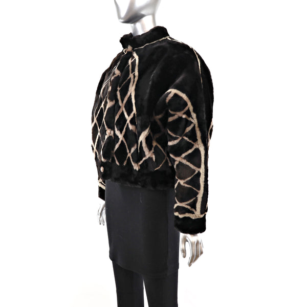 Mouton Jacket with Design- Size M