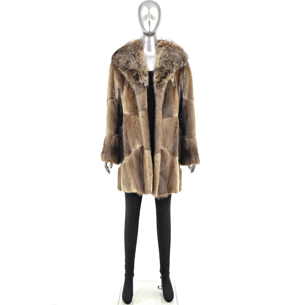 Muskrat Coat with Leather Insert- Size S-M