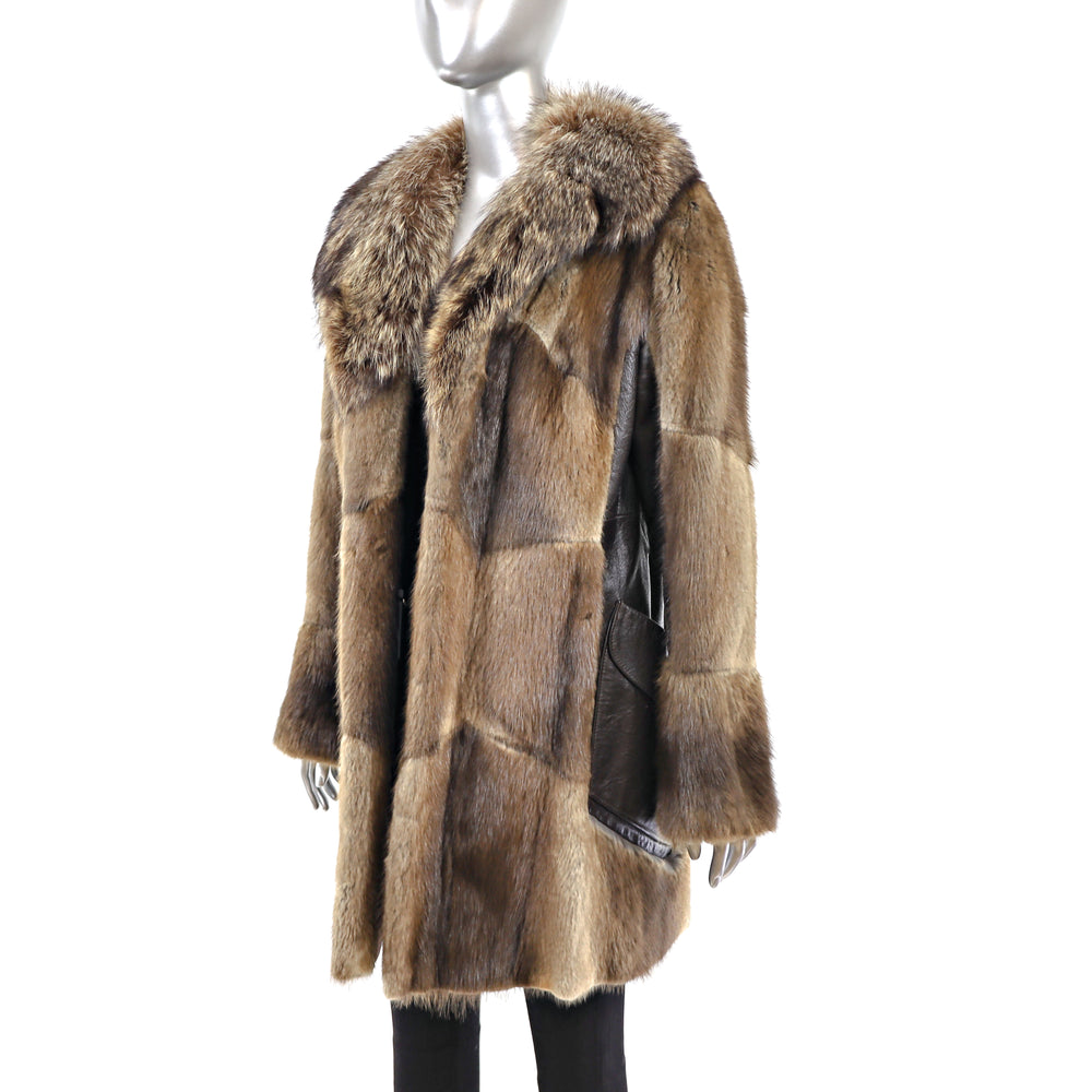 Muskrat Coat with Leather Insert- Size S-M