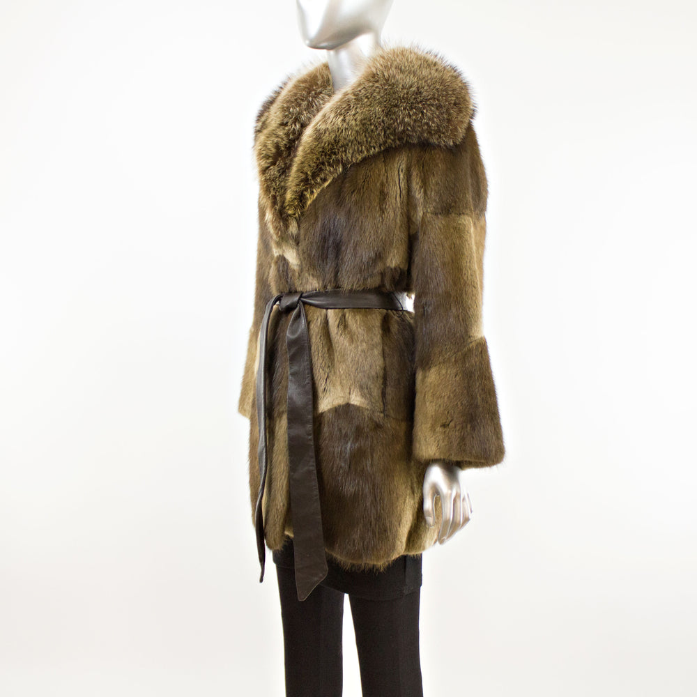 Muskrat Coat with Raccoon Collar- Size M (Vintage Furs)