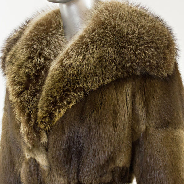 Muskrat Coat with Raccoon Collar- Size M (Vintage Furs)