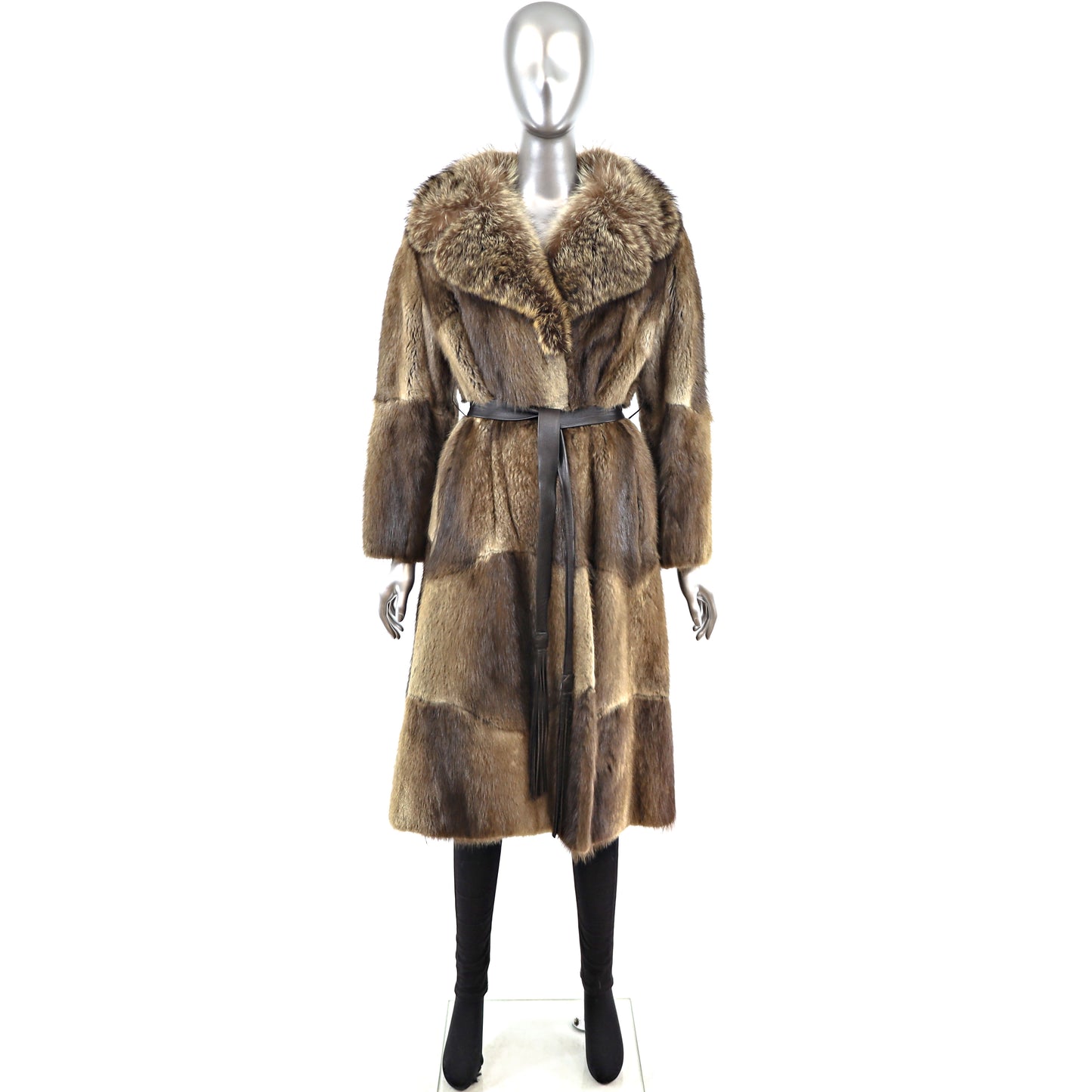 Nutria Coat with Raccoon Collar- Size S
