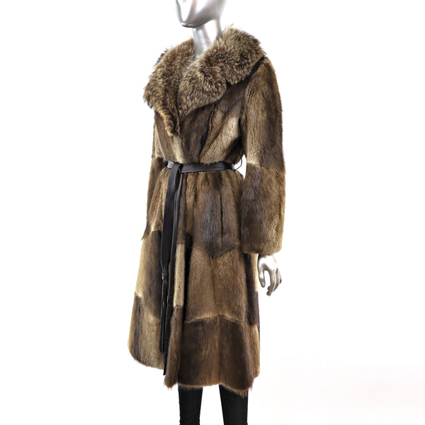 Nutria Coat with Raccoon Collar- Size S