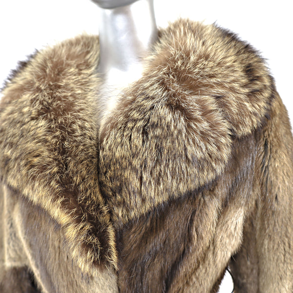 Nutria Coat with Raccoon Collar- Size S