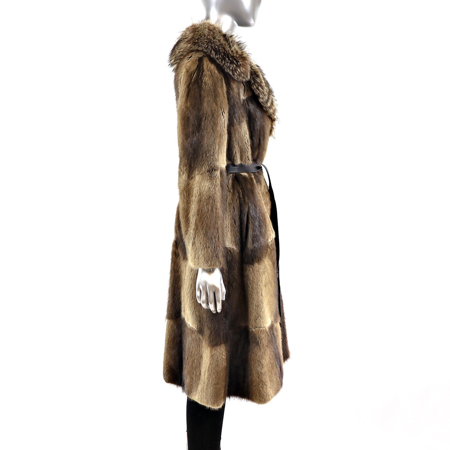 Nutria Coat with Raccoon Collar- Size S