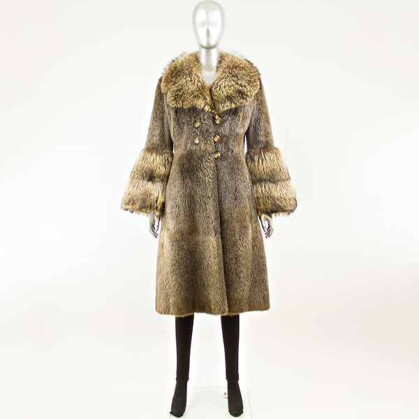 Nutria Coat with Raccoon - Size S (Vintage Furs)
