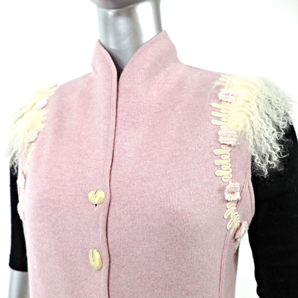 Pink Wool Vest with Tibetan Lamb Trim- Size XS