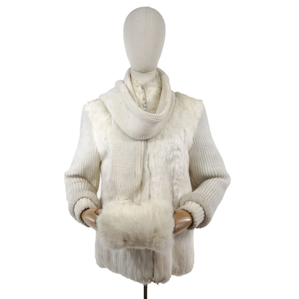 Rabbit Jacket with Knitted Sleeves, Scarf and Muffs- Size S-M