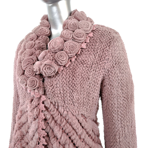 David Goodman Taupe Rose Knitted Rex Rabbit Jacket- Size M