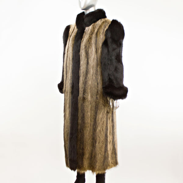 Raccoon and Black Fox Tuxedo Coat- Size M-L (Vintage Furs)