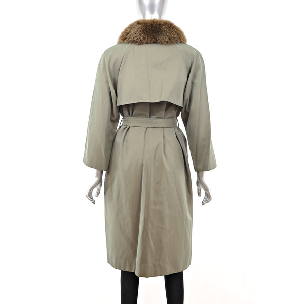 Green Rain Coat with Fox Collar- Size S